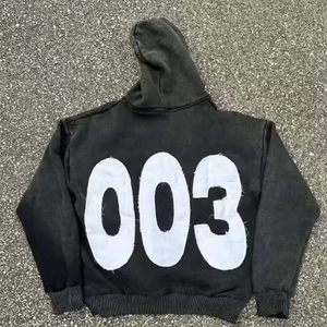 100% algodón ácido lavado desgastado mujeres parche apliques sudaderas con capucha holgados acampanados pantalones de chándal con cremallera Sudadera con capucha y conjunto de Jogger - Product Image 2