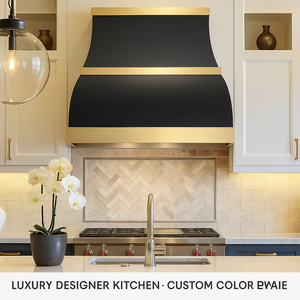 <span class=keywords><strong>Hotte</strong></span> de cuisine en acier inoxydable <span class=keywords><strong>noir</strong></span> mat conique avec garniture en laiton, montage mural encastré pour cuisines de villas de luxe - Product Image 5