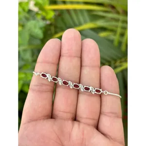 925 <b>Silver</b> Tennis <b>Bracelet</b> with Natural Garnet Tassel and Flower Shape Diamond Pearl and Ruby <b>Charm</b> Religious Bangles - Product Image 4