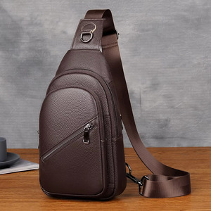 Bolso de pecho impermeable de cuero de vaca genuino multifuncional para hombre, bandolera de un solo hombro a la moda - Product Image 1