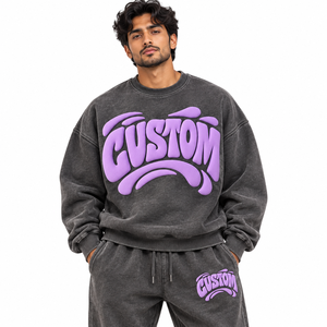 Top Quality 100% Cotton Acid Wash Men's Hoodies Sweatshirts Pullover Streetwear <b>Tracksuits</b> Heavyweight Puff Printing Hoodie Men - Product Image 1