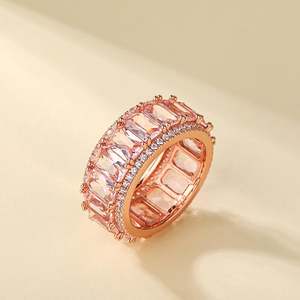 Jeulia <b>Emerald</b> Cut Synthetic Morganite Sterling <b>Silver</b> Women's Band <b>Ring</b> - Product Image 5