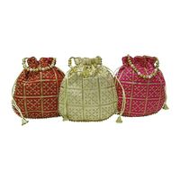 Fait à la main doré Rajasthani Style femmes Potli sac femmes pièce cordon sac tissu soie perle mariage cadeau de noël invités