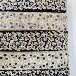 Encaje de flores bordado multicolor, accesorios de vestido de novia, encaje de modificación de borde blanco diseños y colores personalizados - Product Image 1