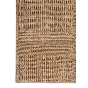 พรมปูพื้นทรงสี่เหลี่ยมผืนผ้าลายทางแบบแพทช์เวิร์ค รุ่น Nomadic Threads PDJT-761 สีเบจ-น้ำตาล ทำจากเส้นใยป่านปอ สำหรับตกแต่งบ้าน ห้องนั่งเล่น และทางเดิน - Product Image 4