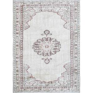 Tapis en laine noué à la main beige-brun vintage pour la maison - Idéal pour salon, couloir, entrée, chambre d'adolescent - Motif médaillon rectangulaire en puzzle - Product Image 1