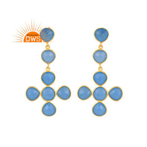 Meilleure vente Boucles d'oreilles pendantes en argent sterling plaqué or 18 carats en calcédoine bleue naturelle Demi Fine Jewelry Manufacturer - Product Image 1