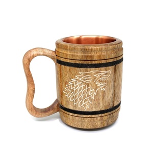 Taza de cerveza de madera natural con mango, vaso de té creativo con artesanía de la India, artesanía natural, precio bajo, gran oferta - Product Image 2