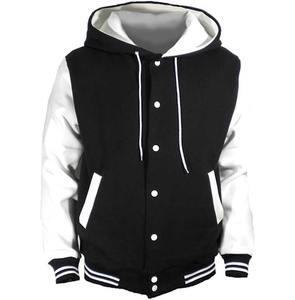 Chaqueta universitaria personalizada con capucha para hombre, chaqueta negra con parche para deportes escolares, chaquetas informales de béisbol de lana elástica de alta calidad, chaquetas OEM al por mayor - Product Image 2