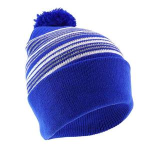 Bleu et blanc couleur rayé Design 100% coton tricoté Pom bonnets casquette hiver chaud Sports de plein air décontracté unisexe chapeaux jacquard - Product Image 5