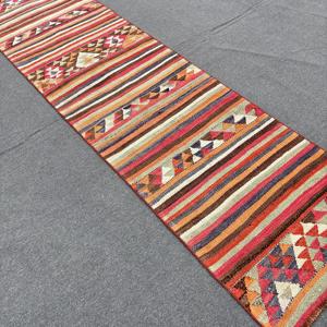 2.6x9.7 ft Turkish Rug, Vintage <b>Runner</b> Rug, <b>Red</b> Blue Ikat Rug - Product Image 4