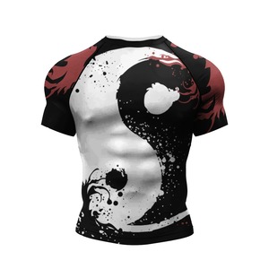 เสื้อมวยรัดรูปแขนยาวสำหรับผู้ชายเสื้อออกกำลังกายผ้าซับลิเมชัน bjjiju Jitsu เสื้อยืดปรับแต่งได้
