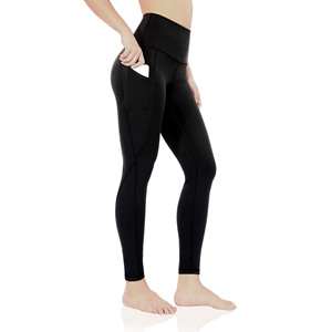 <b>High</b> <b>Waisted</b> Full Length Yoga <b>Leggings</b> With Pockets Seamless Stretch Pants Solid <b>Black</b> Spandex Polyester Blend - Product Image 4