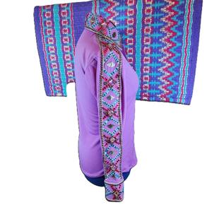 Camiseta de espectáculo occidental turquesa lavanda de cintura alta para mujer, cierre de cremallera transpirable, almohadilla de espectáculo a juego, ropa de equitación ODM - Product Image 4