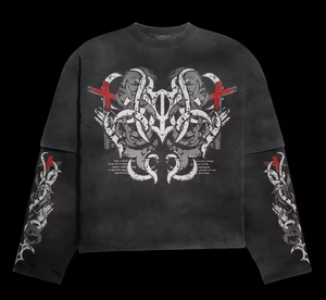 Custom <b>Screen</b> Print Men's Boxy T-Shirt 300gsm Cotton Washed Vintage Acid <b>Wash</b> Double Layer Long Sleeve Plus Size Shirt - Product Image 2