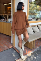 Ensemble deux pièces élégant vintage marron - Tenue coordonnée rétro pour femme - Textile turc de haute qualité - Mode classique en gros