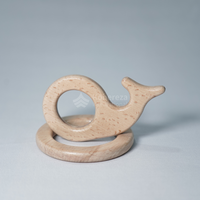 Ensemble combiné de 4 brosses à dents en bois pour bébé, fusée étoile, baleine et cercle pour le soulagement de la dentition.