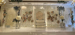 Decoraciones de escenario de boda india Escenario de boda de EE. UU. Marcos de fondo completamente tallados Escenario DE BODA asiático con panel ovalado - Product Image 2