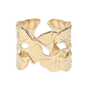 CUCOCUCA YXQ R47 Anello regolabile in acciaio inossidabile placcato oro con design a forma di foglia, dal design intramontabile per tutte le occasioni - Product Image 1