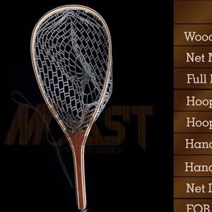 Pêche à la mouche épuisette manche en bois cadre attraper et libérer filet Portable léger en caoutchouc filet de pêche filet à truite - Product Image 1