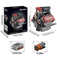Kit Modelo de Plástico de Motor V8 con Supercargador Eléctrico Mini, Set de Bloques de Construcción de Ingeniería Mecánica a Vapor Dinámico para Niños