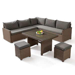 Veranda Modern hasır tüm hava alüminyum Rattan açık köşe L şeklinde yemek bahçe kanepe seti - Product Image 1