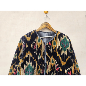 Handmade <b>Vintage</b> Indian Cotton Quilted Velvet <b>Jacket</b> for <b>Women</b> Unique Patterned Winter Design High Breathability Autumn Stripe - Product Image 4
