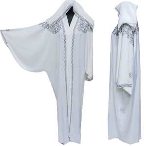 Abaya Farasha Jalabiya de luxe pour femme, blanche, en satin, style soirée, taille naturelle, col haut, longueur au sol - Product Image 1