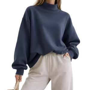 Women's Casual Mock Neck Sweatshirt-Breathable Anti-Pilling Eco-Friendly Anti-Wrinkle Quick Dry Polyester/Cotton <b>Blend</b> - Product Image 1