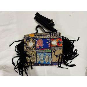 Ethnic Casual Tote Handbag for Girls <b>Patchwork</b> Design with Embroidery Tassel Decoration Handmade Leather Satchel with Two Straps - Product Image 1