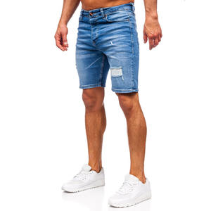 กางเกงยีนส์ขาสั้นสำหรับผู้ชายกางเกงขาสั้นผ้ายีนส์ทรงแบ็กกี้ขาดสีฟ้าสีดำ - Product Image 2