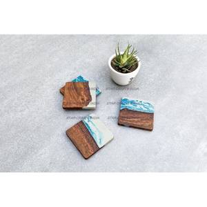 Posavasos únicos de madera de olivo y resina epoxi cuadrados al por mayor posavasos únicos con borde de resina de madera para beber café té - Product Image 4