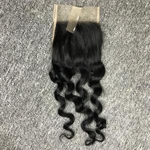 Vente en gros 3 lots Ensemble complet HD Closure 4x4 Extensions de cheveux humains ondulés à double trame de couleur noire naturelle vierge - Product Image 2