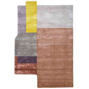 พรมขนสัตว์ผสมวิสโคสทอมือลายนามธรรม สีแอพริคอต/สีแอชวูด ขนาด 5x7'10 ฟุต หนา 12-13 มม. เหมาะสำหรับห้องนั่งเล่น ห้องโถง - Product Image 1