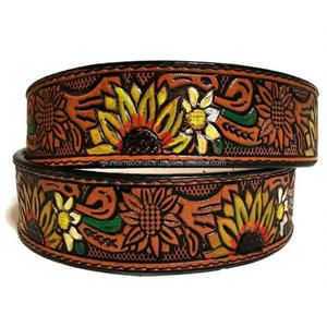 SIGH-Cinturón de cuero occidental con grabado de plomo hecho a mano, elegante y colorido, con costuras de borde duraderas y hebilla extraíble - Product Image 6
