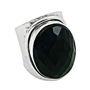 "Handmade Rhodium-Plated 925 Silver <b>Boho</b> Onyx <b>Ring</b> for Women" - Product Image 1