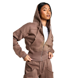 2 Piece Women's Winter Casual Solid Hooded Hoodie Jogger Set Zipper Tracksuit Long Sleeve Crop Hoodie Wide <b>Leg</b> Joggers 100% - Product Image 4