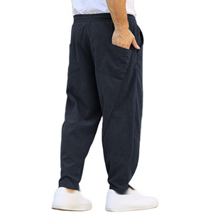 Pantalon décontracté pour homme en lin/coton, haute durabilité, respirant, poids lourd, taille à cordon, poches latérales, teinture unie - Product Image 6
