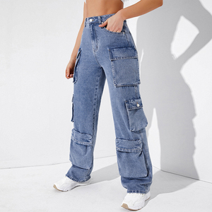 กางเกงยีนส์ขาสั้นสำหรับผู้หญิงกางเกงยีนส์ทรงหลวมเอวสูงมีหลายกระเป๋างานตามสั่งสไตล์ฮิปฮอปแบบกำหนดเอง - Product Image 2