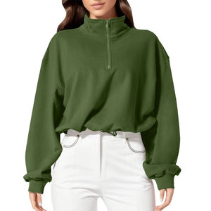 High Quality <b>Women's</b> Oversize Half <b>Zip</b> Sweatshirt with Stand Collar Pullover Contrast Color Front Logo For Spring At Cheap Price - Product Image 4