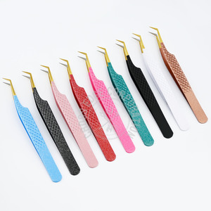 Pince à épiler à pointe de fibre 45 degrés, volume de ventilateurs faciles pour les yeux vaporeux, pince à épiler à poignée nano personnalisée, vente en gros - Product Image 1