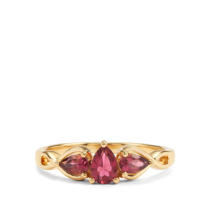<b>Dainty</b> 18K Real <b>Gold</b> Rubellite <b>Ring</b> 0.66ct Cut Gemstone Geometric Setting - Product Image 2