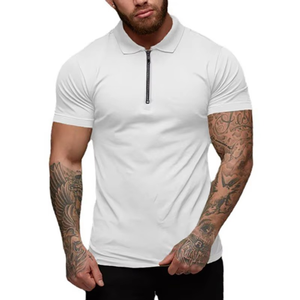 2025 nouveau été mode Polo hommes Stretch coton sport Polos mâle fermeture éclair à manches courtes coupe ajustée t-shirt décontracté salle de sport - Product Image 1