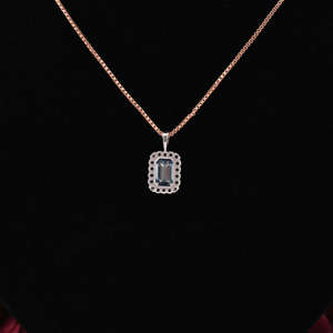Minimal <b>Pendant</b> Blue Emerald & Tiny Round Cut Customized Lab Grown Diamond <b>Pendant</b> Chain 18KT <b>Solid</b> <b>Gold</b> Awesome Jewelry for Her - Product Image 5