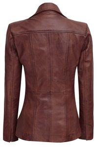 Meilleure vente femmes mince véritable mouton manteau en cuir de moto pour femmes tenue à trois boutons avec traitement respirant - Product Image 6
