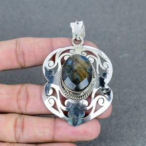 Colgante clásico hecho a mano, joyería de plata 925 sólida para mujer, colgante de estilo bohemio de topacio ahumado de Latón chapado en plata, regalo - Product Image 3