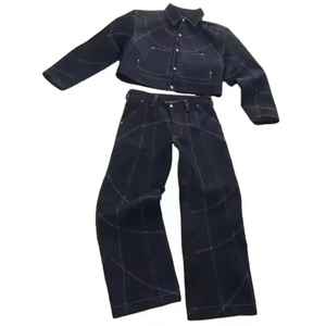 Nouveau costume en jean en gros, chemise à revers décontractée pour homme, pantalon à jambes larges - Product Image 1