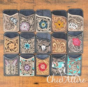 ที่ใส่บัตรเครดิตหนังคุณภาพเยี่ยมซองบัตรดอกทานตะวันกระเป๋าหนังแท้แบบตะวันตกของขวัญสำหรับเขาและเธอ - Product Image 1