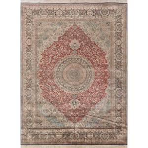 Gulmarg Large Hand Knotted <b>Silk</b> Rugs <b>Red</b> Orange Medallion Rectangle Puzzle Patterns for Home Pae-6386 for Living Room Hallway - Product Image 1