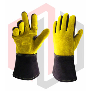 Guantes duraderos de cuero dividido con puño estilo guantelete negro - Product Image 1